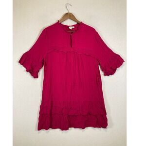 Boho Barbiecore Gap Women XXL Fuchsia Pink Ruffle Tiered Rayon Shift Dress